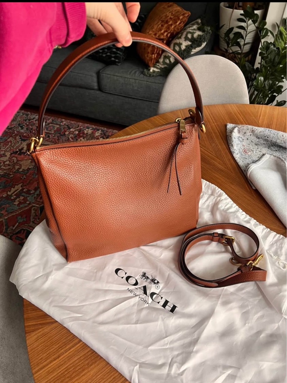 Coach Brown Pebbled Leather Shoulder Bag - Picture 9 of 9